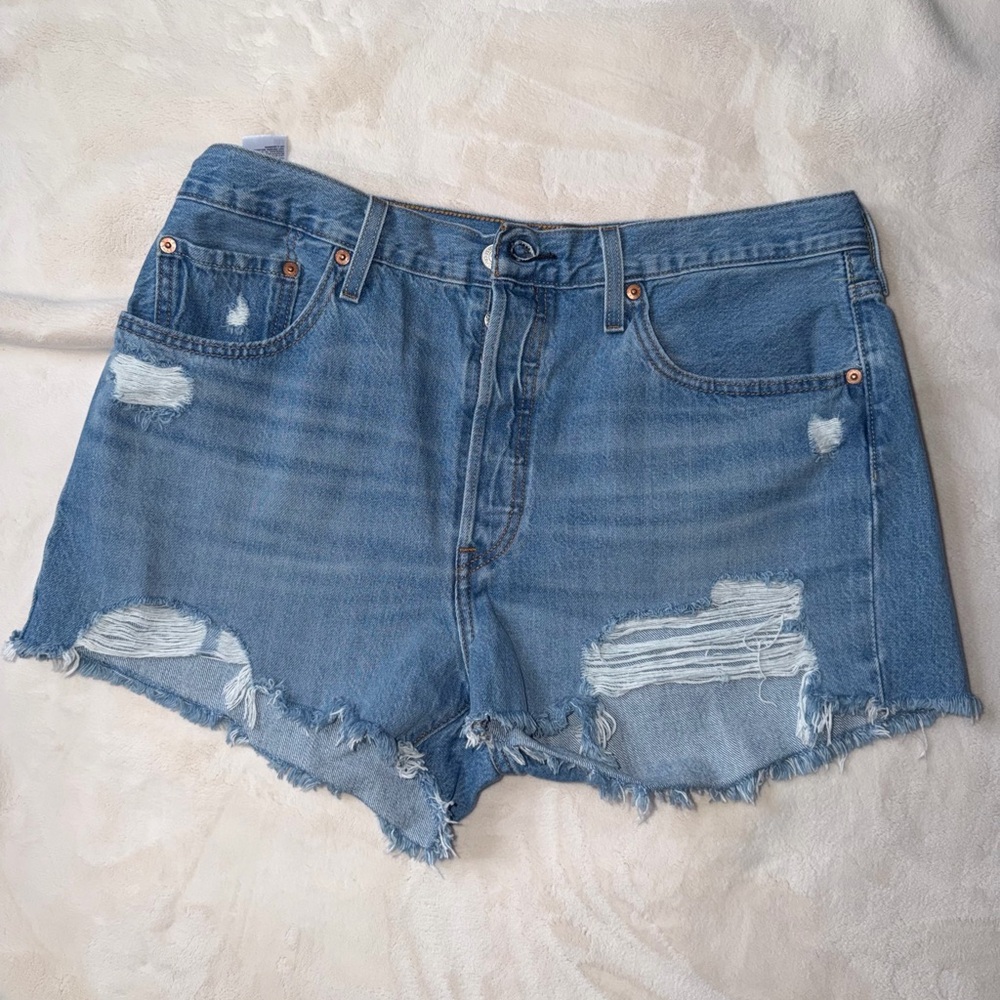 Levi's Medium Blue Distressed Denim Cutoff Shorts